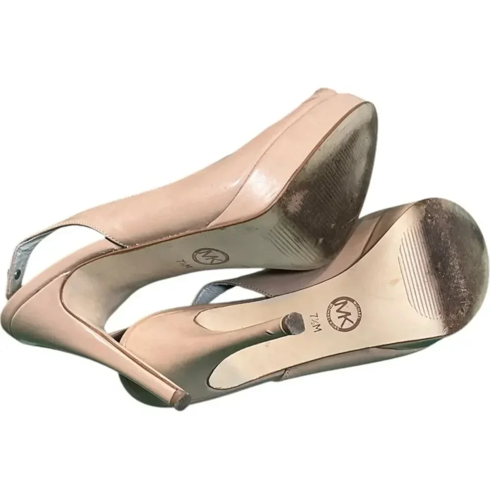 Michael Kors Women's Beige Paten Leather Slingback Peep Toe Heels Size 7.5 Used